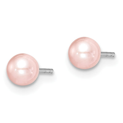 Sterling Silver Madi K Rhodium-plated Pink Round Freshwater Cultured Pearl Post Earrings
