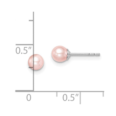 Sterling Silver Madi K Rhodium-plated Pink Round Freshwater Cultured Pearl Post Earrings