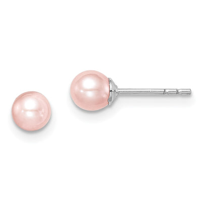 Sterling Silver Madi K Rhodium-plated Pink Round Freshwater Cultured Pearl Post Earrings