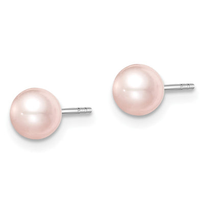 Sterling Silver Madi K Rhodium-plated Pink Round Freshwater Cultured Pearl Post Earrings