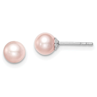 Sterling Silver Madi K Rhodium-plated Pink Round Freshwater Cultured Pearl Post Earrings