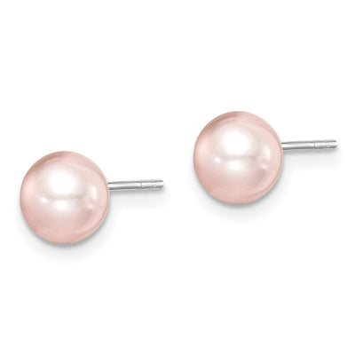 Sterling Silver Madi K Rhodium-plated Pink Round Freshwater Cultured Pearl Post Earrings