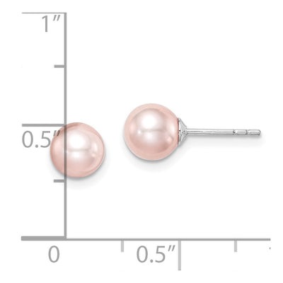 Sterling Silver Madi K Rhodium-plated Pink Round Freshwater Cultured Pearl Post Earrings