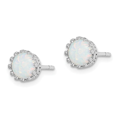 Sterling Silver Rhodium-plated Polished Created Opal Post Earrings, 7 x 7mm
