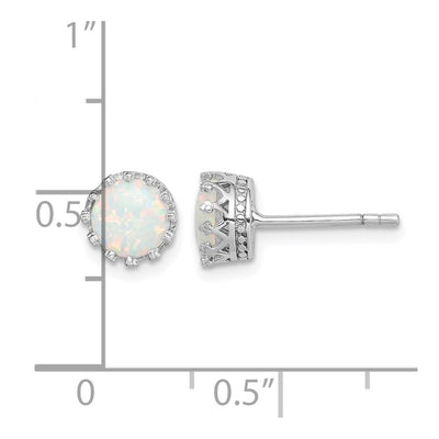 Sterling Silver Rhodium-plated Polished Created Opal Post Earrings, 7 x 7mm