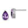 Sterling Silver Rhodium-plated Polished Pear Amethyst Post Earrings