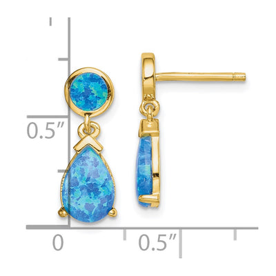 Sterling Silver Gold-tone Created Blue Opal Teardrop Post Dangle Earrings