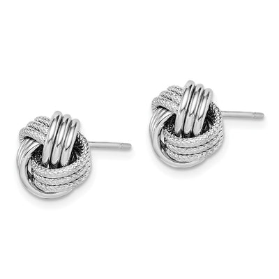Sterling Silver Rhodium-plated Textured Love Knot Post Earrings, 11 x 10.7mm
