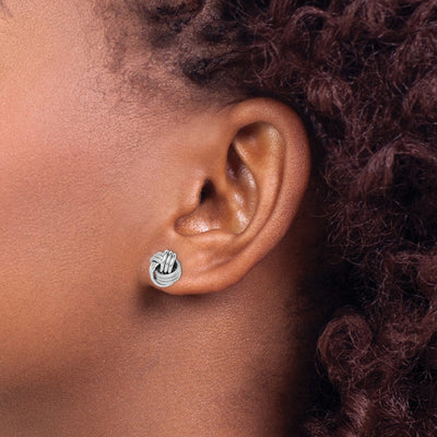 Sterling Silver Rhodium-plated Textured Love Knot Post Earrings, 11 x 10.7mm