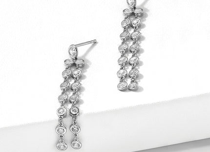 Sterling Shimmer Sterling Silver Rhodium-plated 30 Stone CZ 2 Strand Post Dangle Earrings