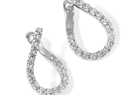 Sterling Shimmer Sterling Silver Rhodium-plated 32 Stone CZ Front and Back Teardrop Hinged Hoop Earrings