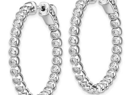Sterling Shimmer Sterling Silver Rhodium-plated 50 Stone CZ In and Out Round Hinged Hoop Earrings (Style QE15446)