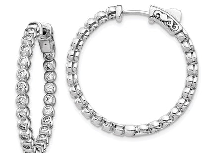 Sterling Shimmer Sterling Silver Rhodium-plated 50 Stone CZ In and Out Round Hinged Hoop Earrings (Style QE15446)