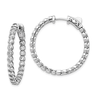 Sterling Shimmer Sterling Silver Rhodium-plated 50 Stone CZ In and Out Round Hinged Hoop Earrings (Style QE15446)