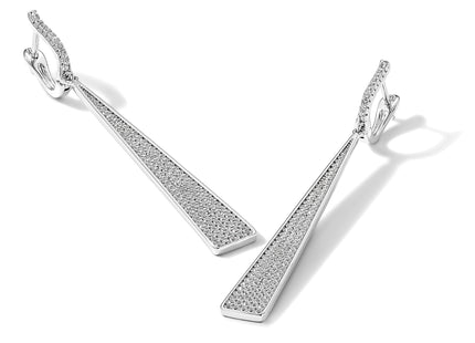 Sterling Shimmer Sterling Silver Rhodium-plated 228 Stone Pav CZ Triangle Dangle Hinged Post Earrings