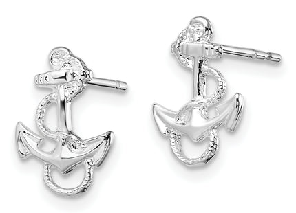 De-Ani Sterling Silver Rhodium-Plated Polished Anchor with Rope Post Earrings, 20.5 x 13.5mm