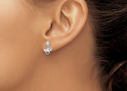 De-Ani Sterling Silver Rhodium-Plated Polished Anchor with Rope Post Earrings, 14.5 x 9mm