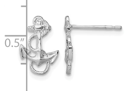 De-Ani Sterling Silver Rhodium-Plated Polished Anchor with Rope Post Earrings, 14.5 x 9mm