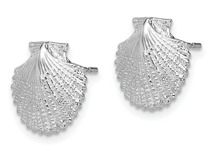 De-Ani Sterling Silver Rhodium-Plated Polished Scallop Shell Post Earrings