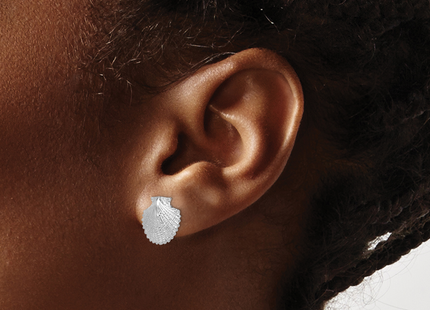 De-Ani Sterling Silver Rhodium-Plated Polished Scallop Shell Post Earrings