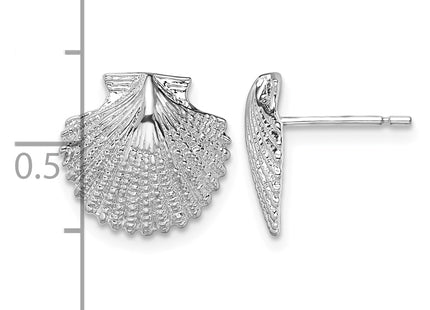 De-Ani Sterling Silver Rhodium-Plated Polished Scallop Shell Post Earrings