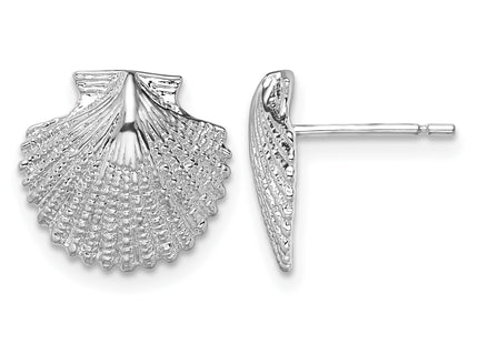 De-Ani Sterling Silver Rhodium-Plated Polished Scallop Shell Post Earrings