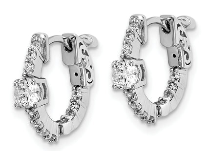 Sterling Shimmer Sterling Silver Rhodium-plated 22 Stone CZ In and Out Round Hinged Hoop Earrings