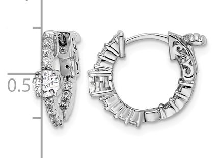 Sterling Shimmer Sterling Silver Rhodium-plated 22 Stone CZ In and Out Round Hinged Hoop Earrings