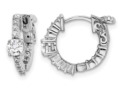 Sterling Shimmer Sterling Silver Rhodium-plated 22 Stone CZ In and Out Round Hinged Hoop Earrings