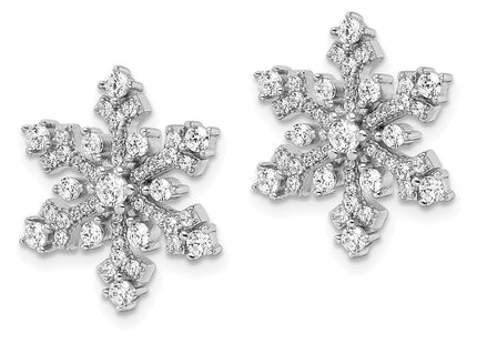 Sterling silver cubic zirconia snowflake earrings, alternate view