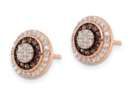 Sterling Silver Rose-tone Black Rhodium-plated CZ Fancy Post Earrings (Style QE15739)