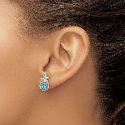 Sterling Silver Rhodium-plated Blue & White CZ Butterfly Post Earrings, 15.61 x 8.51mm