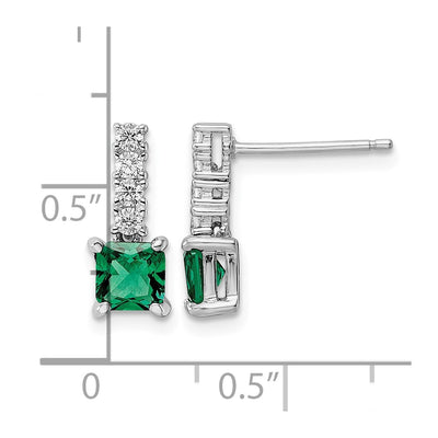 Sterling Silver Polished Rhodium-plated Green/Clear CZ Post Dangle Earrings, 14 x 5mm