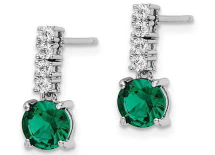 Sterling Silver Polished Rhodium-plated Green/Clear CZ Post Dangle Earrings (Style QE15760)