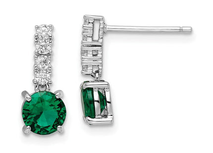 Sterling Silver Polished Rhodium-plated Green/Clear CZ Post Dangle Earrings (Style QE15760)