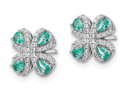 Sterling Silver Rhodium plated Teal & White CZ Post Earrings (Style QE15778)