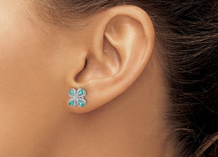 Sterling Silver Rhodium plated Teal & White CZ Post Earrings (Style QE15778)