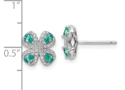 Sterling Silver Rhodium plated Teal & White CZ Post Earrings (Style QE15778)