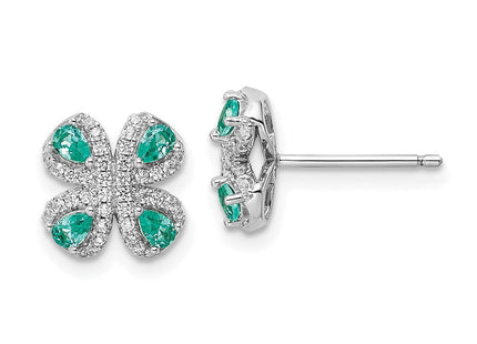 Sterling Silver Rhodium plated Teal & White CZ Post Earrings (Style QE15778)