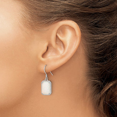 Sterling Silver RH-plated White Created Opal Beaded Border Earrings