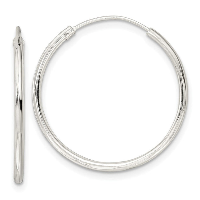 Sterling Silver Diamond-cut 1. Endless Tube Hoop Earrings, 25 x 1.5mm