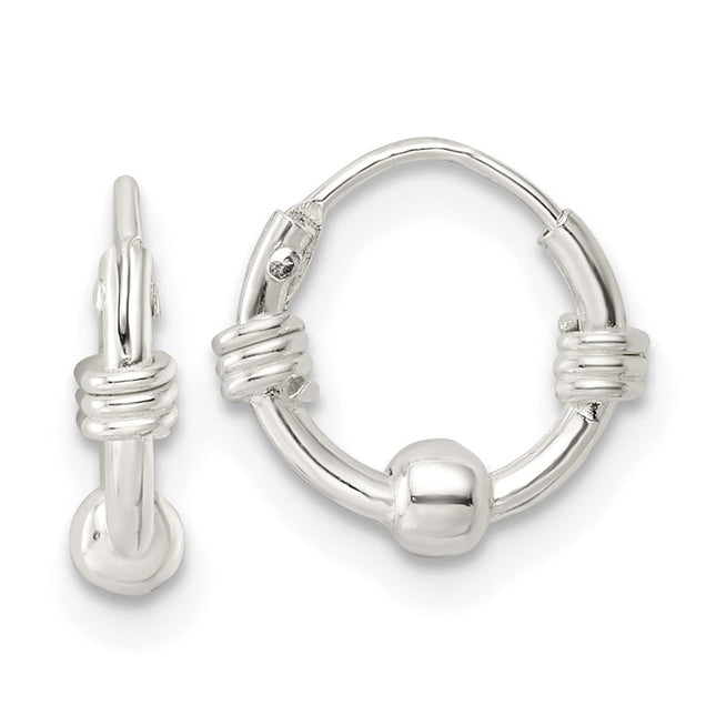 Sterling Silver Polished Beaded Circle Endless Hoop Earrings, 11.1 x 11.85mm