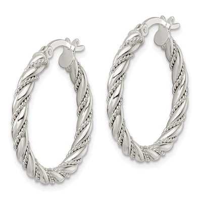 Sterling Silver Polished Twisted Rope Hoop Earrings, 26.5 x 3mm