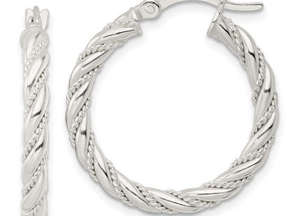 Sterling Silver Polished Twisted Rope Hoop Earrings