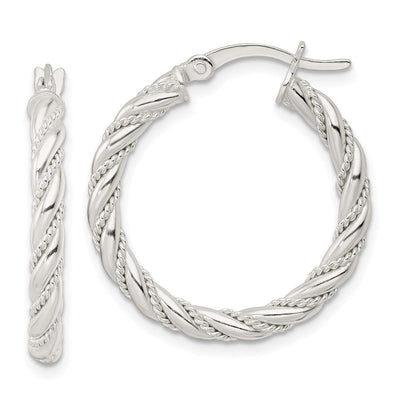 Sterling Silver Polished Twisted Rope Hoop Earrings, 26.5 x 3mm
