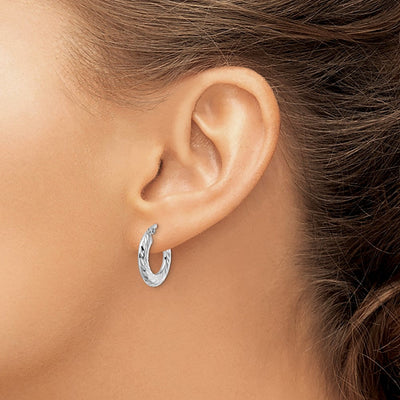 Sterling Silver Rhodium-plated D/C Knife-edge Tube Hoop Earrings, 18 x 2mm