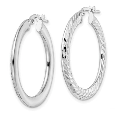 Sterling Silver Rhodium-plated D/C Knife-edge Tube Hoop Earrings, 32 x 2mm