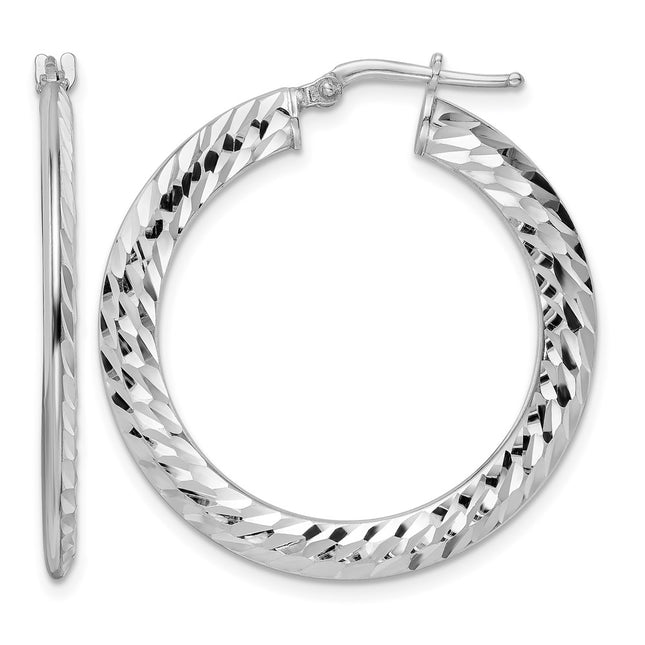 Sterling Silver Rhodium-plated D/C Knife-edge Tube Hoop Earrings, 32 x 2mm