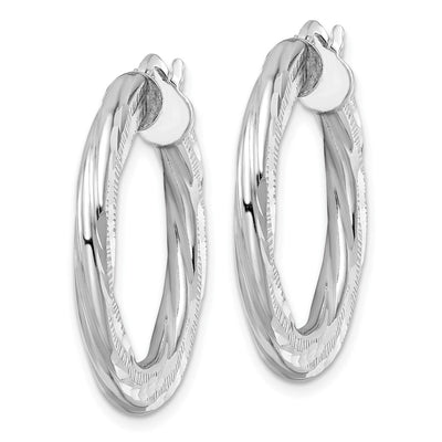 Sterling Silver Rhodium-plated D/C Twisted Tube Hoop Earrings, 29 x 3mm