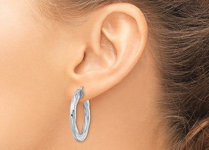 Sterling Silver Rhodium-plated D/C Twisted Tube Hoop Earrings (Style QE15851)